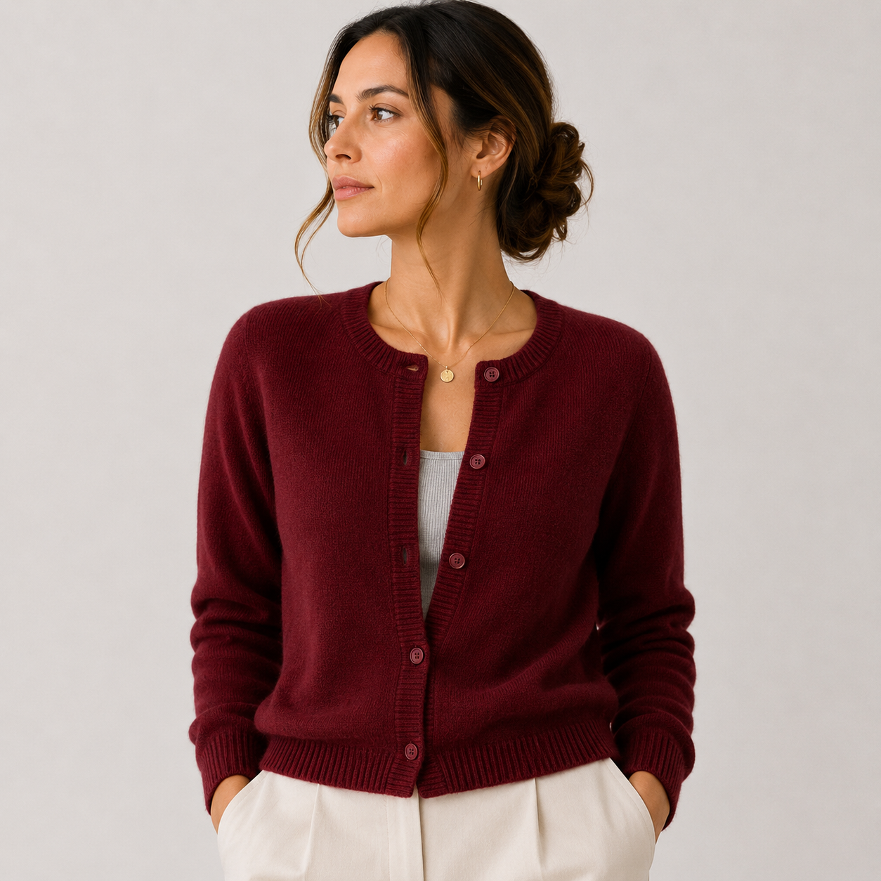 Round Neck Knit Cardigan, Button Front Soft Sweater