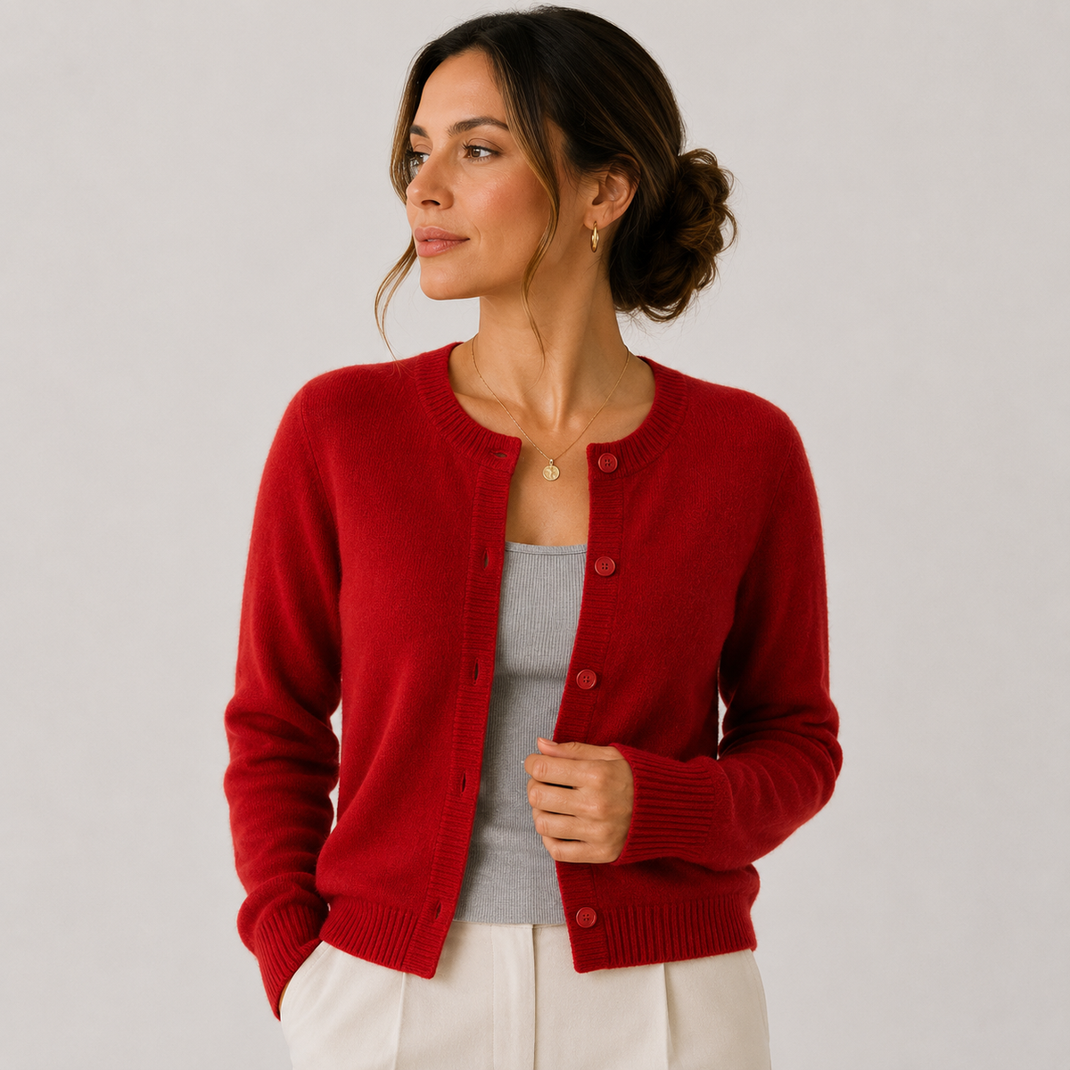Round Neck Knit Cardigan, Button Front Soft Sweater