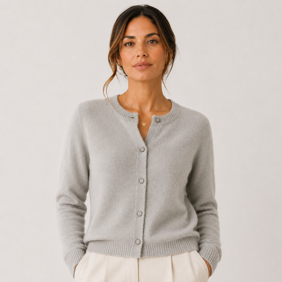 Round Neck Knit Cardigan, Button Front Soft Sweater