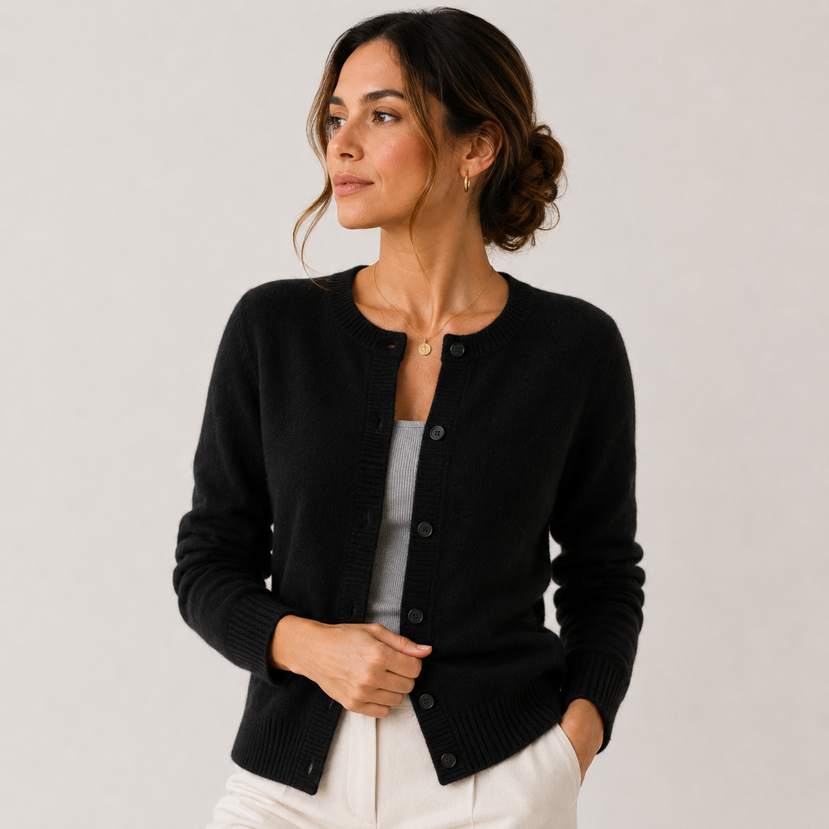 Round Neck Knit Cardigan, Button Front Soft Sweater