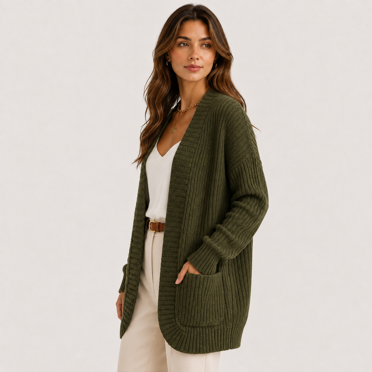 Ribbed Knit Sweater with Pockets, Relaxed Long Sleeve