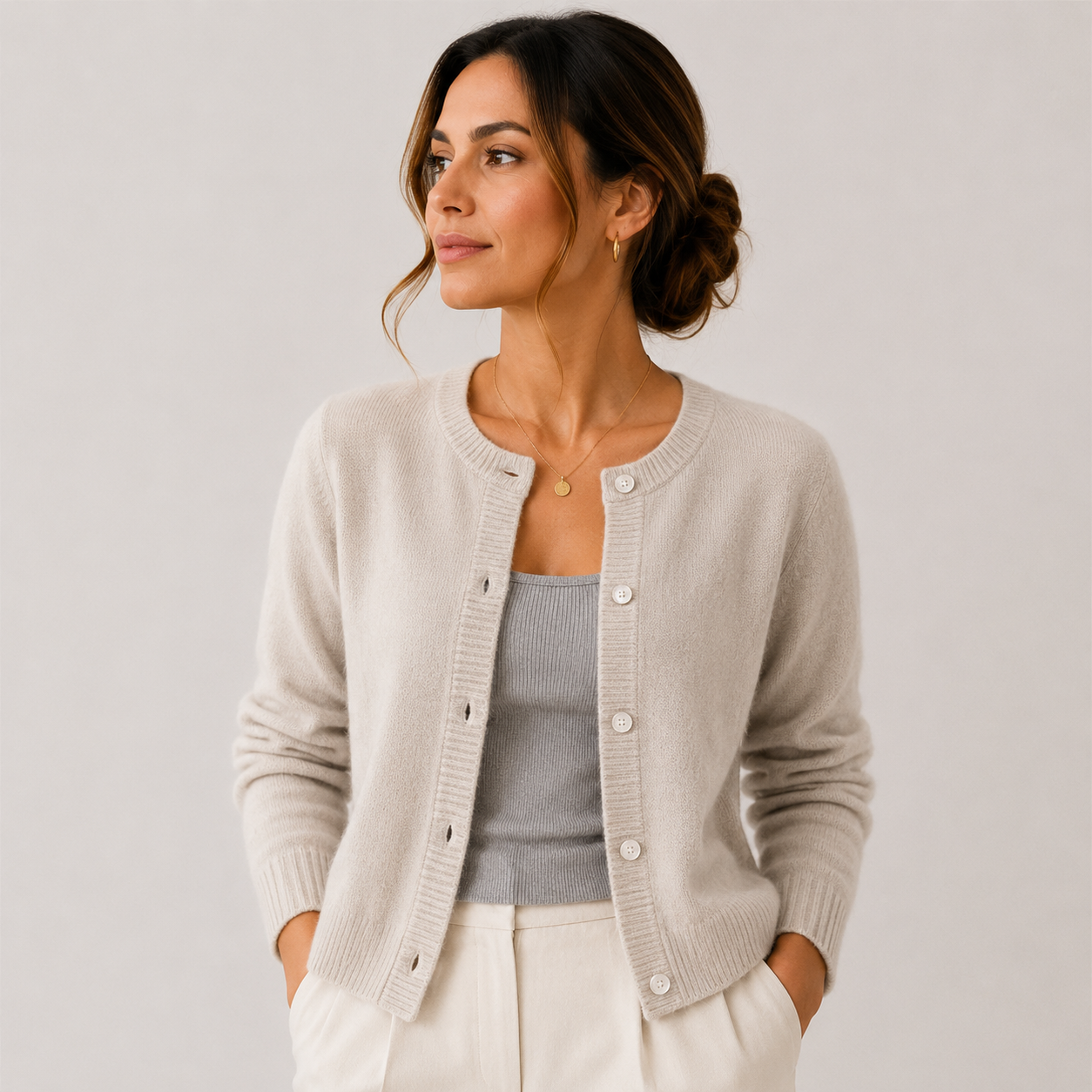Round Neck Knit Cardigan, Button Front Soft Sweater