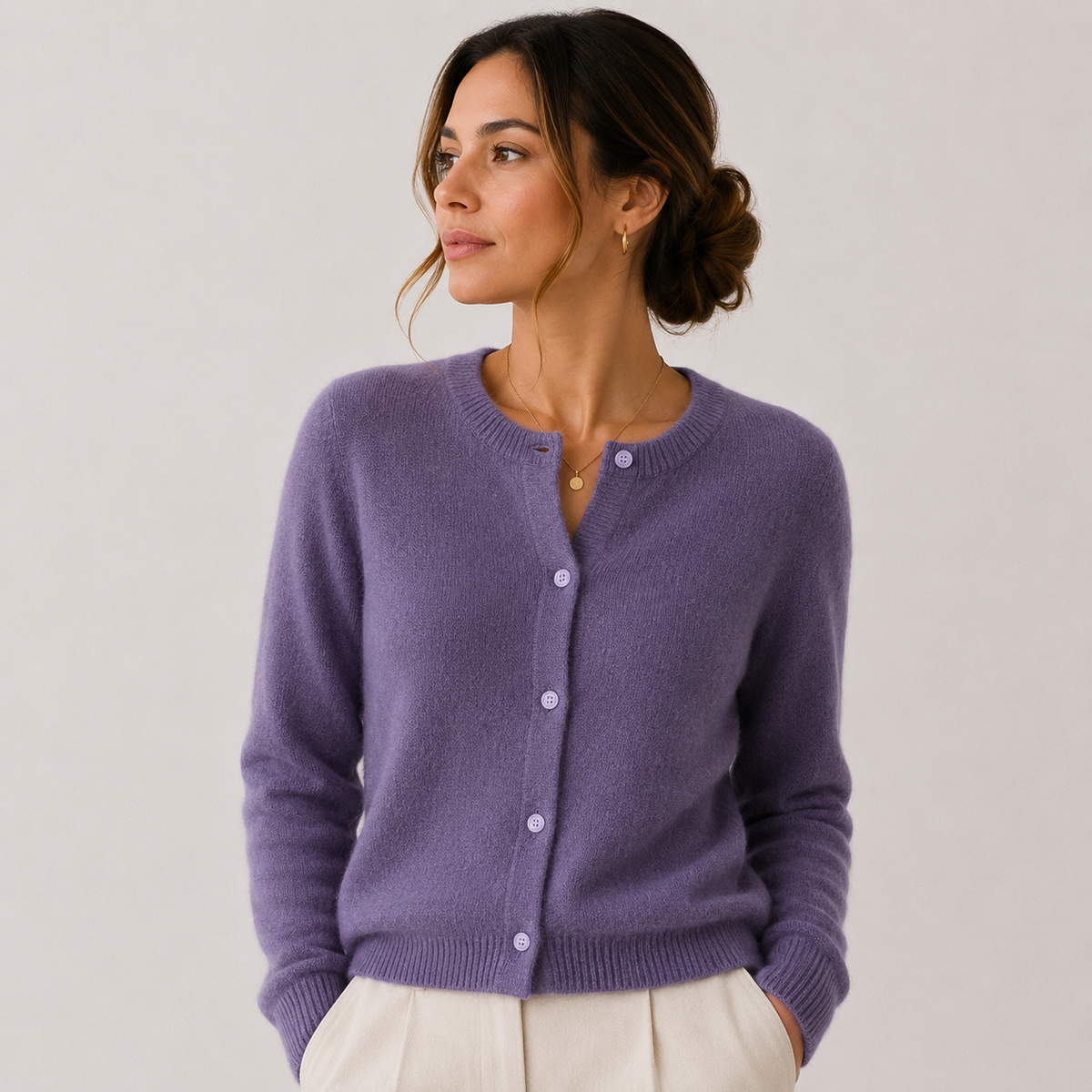 Round Neck Knit Cardigan, Button Front Soft Sweater