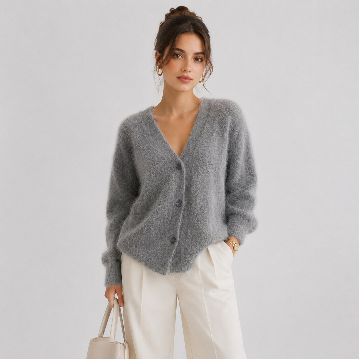 Soft Knit Button Front Cardigan, Long Sleeve Layer