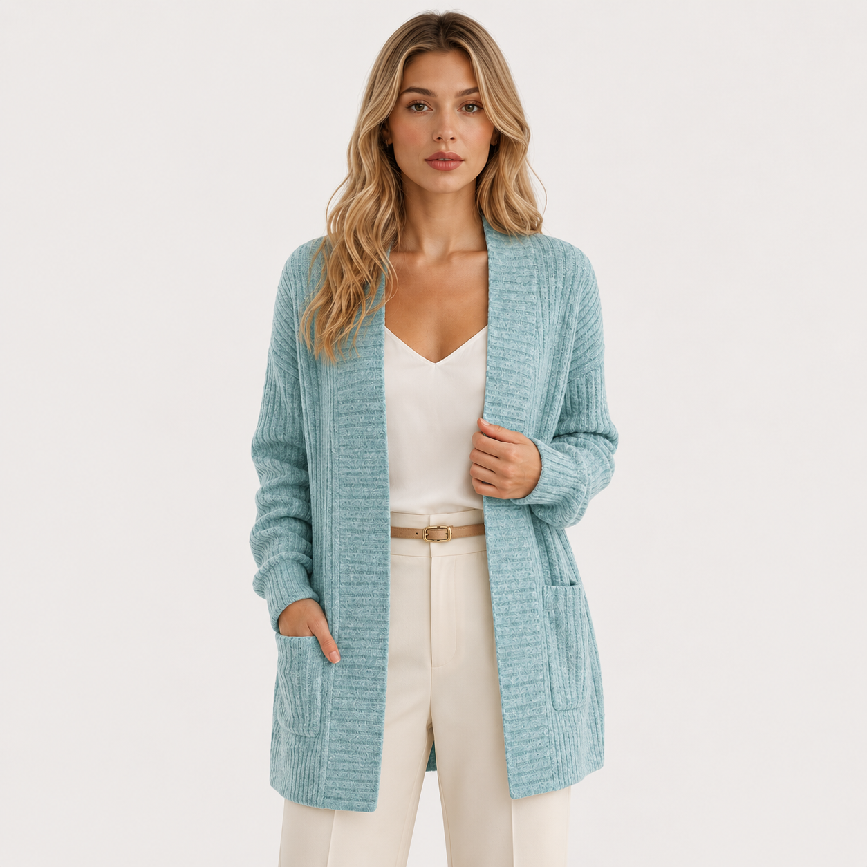 Ribbed Knit Sweater with Pockets, Relaxed Long Sleeve