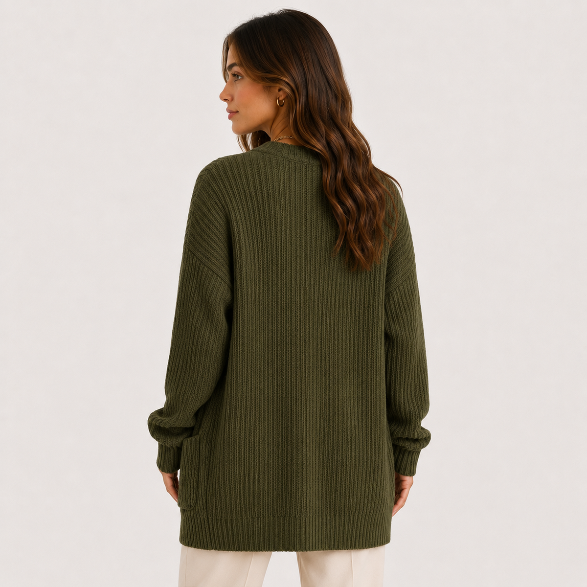 Ribbed Knit Sweater with Pockets, Relaxed Long Sleeve