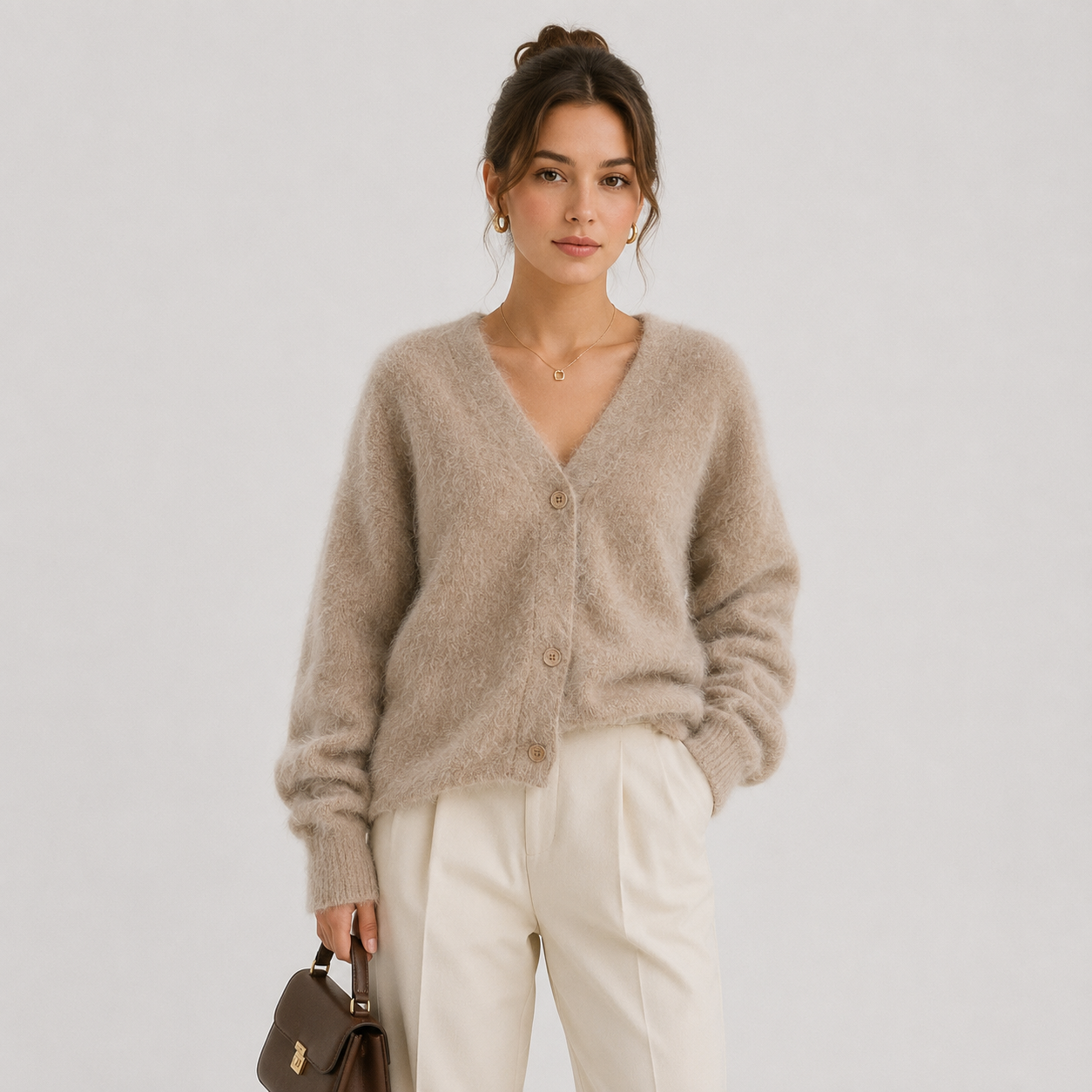 Soft Knit Button Front Cardigan, Long Sleeve Layer