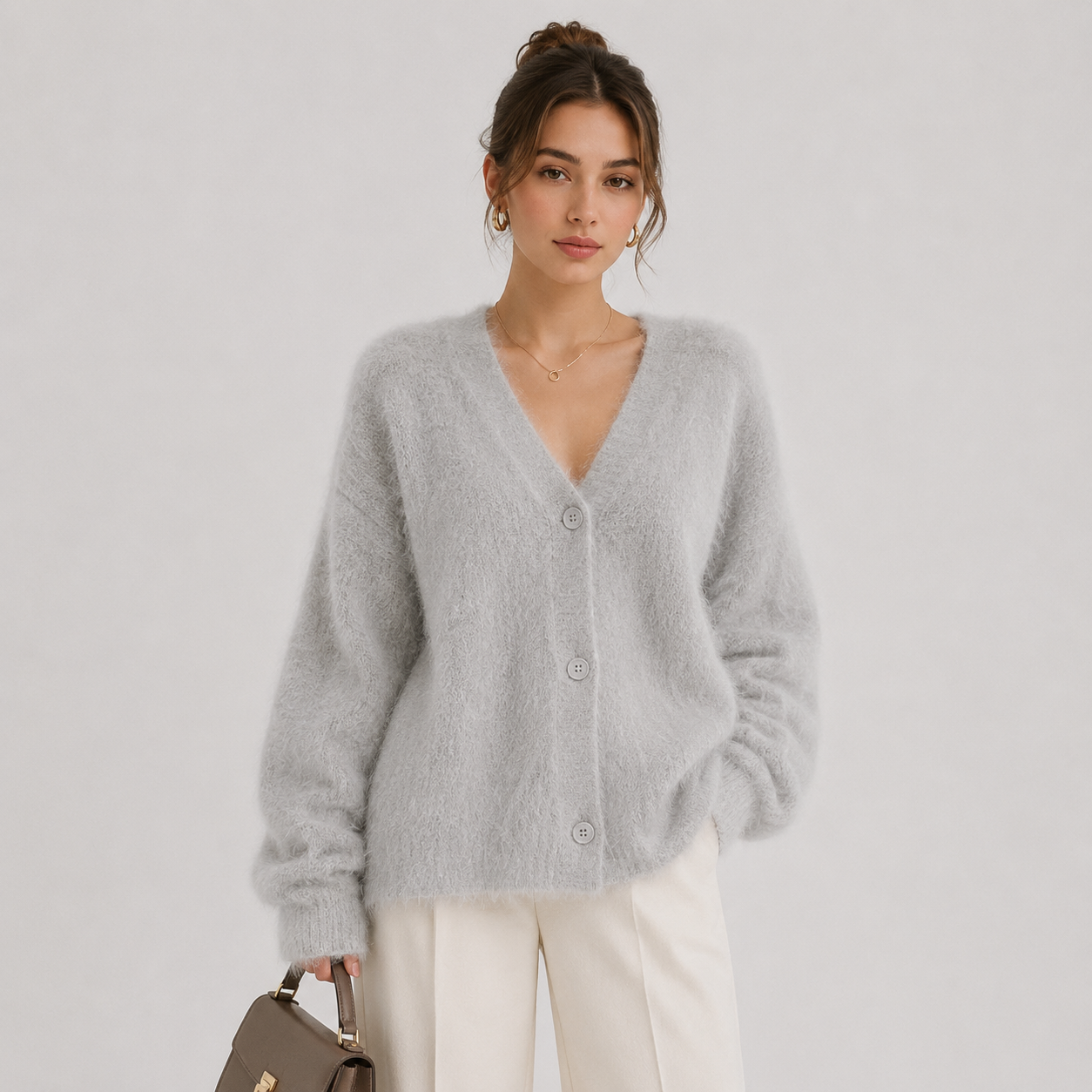 Soft Knit Button Front Cardigan, Long Sleeve Layer
