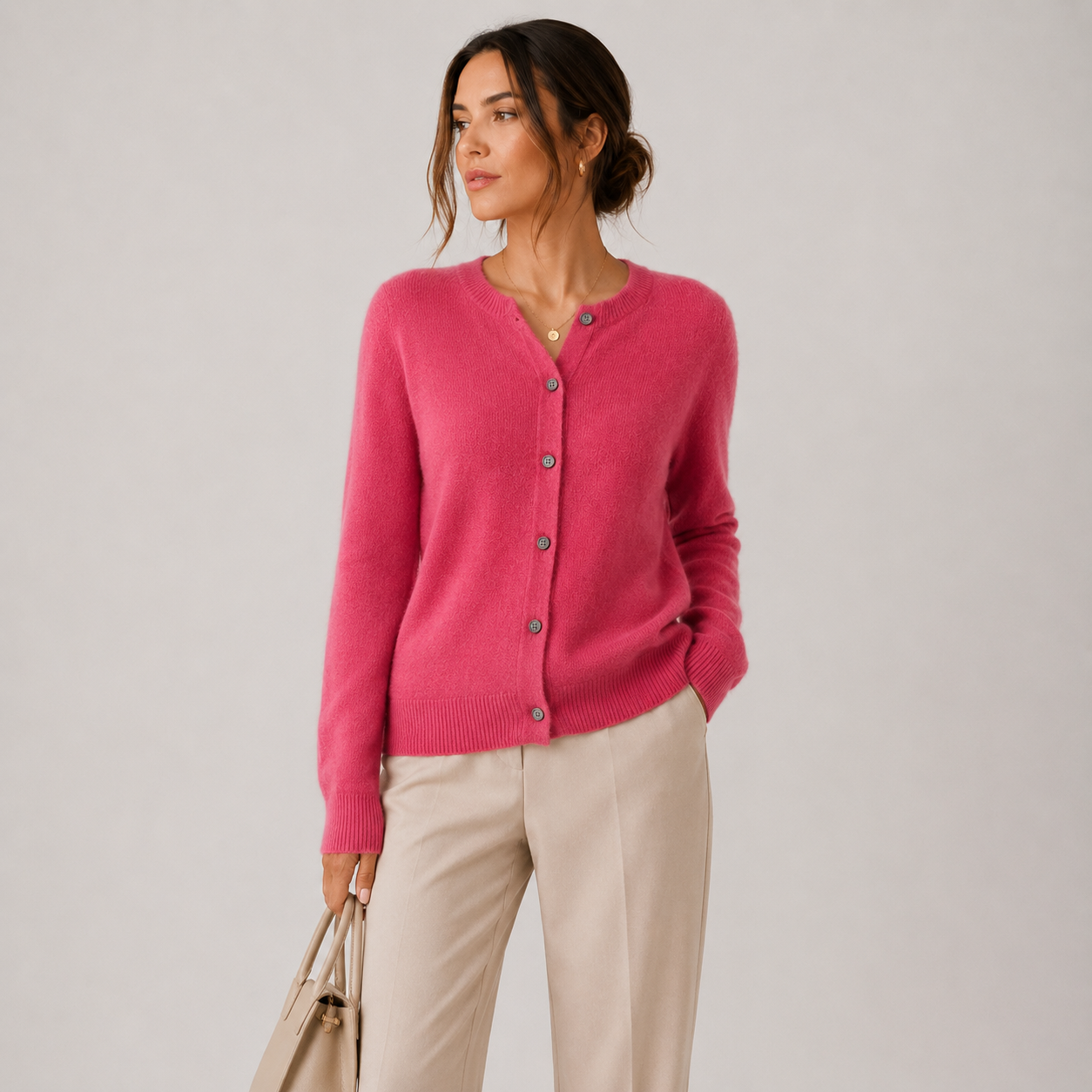 Button Front Knit Cardigan, Soft Cashmere Look Sweater