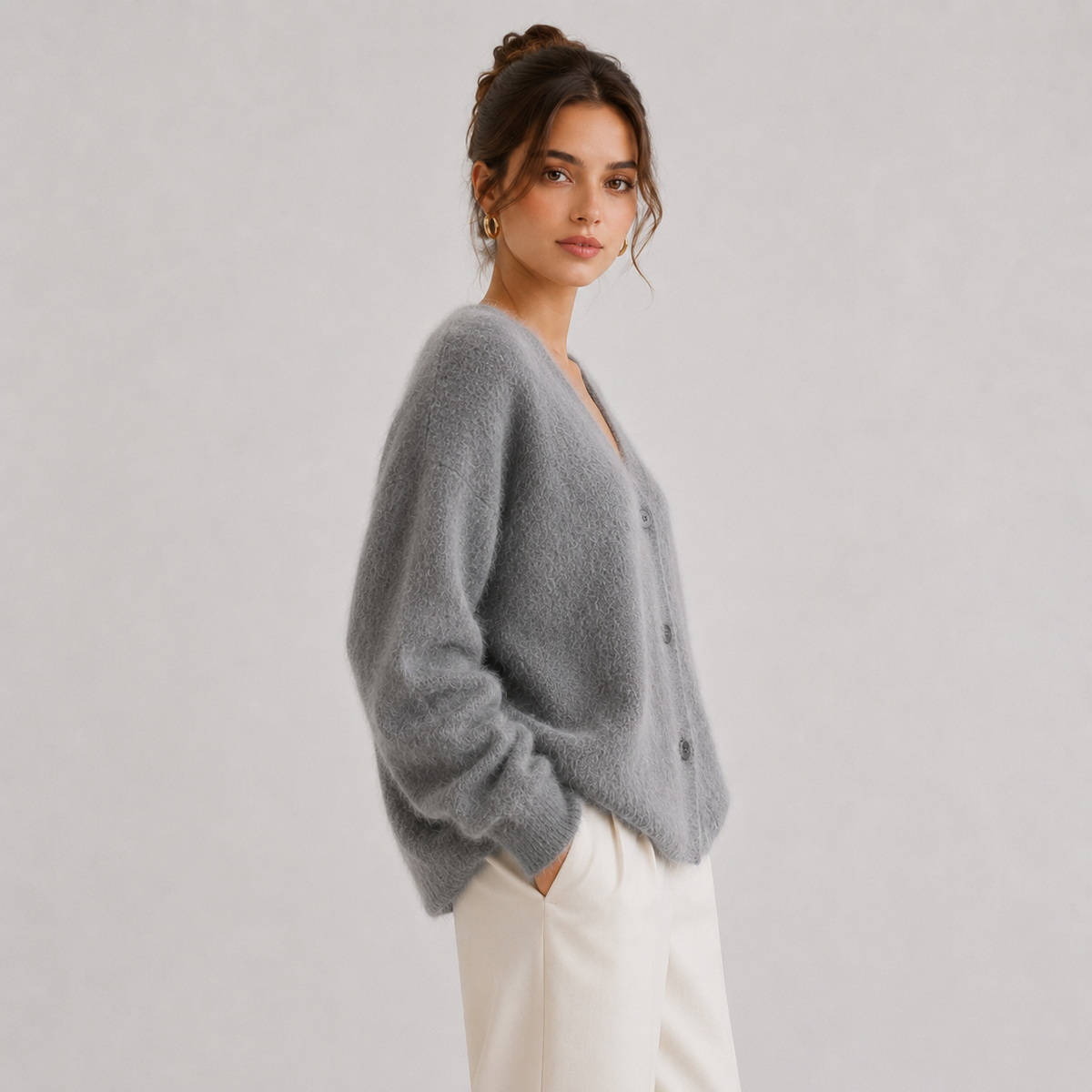 Soft Knit Button Front Cardigan, Long Sleeve Layer