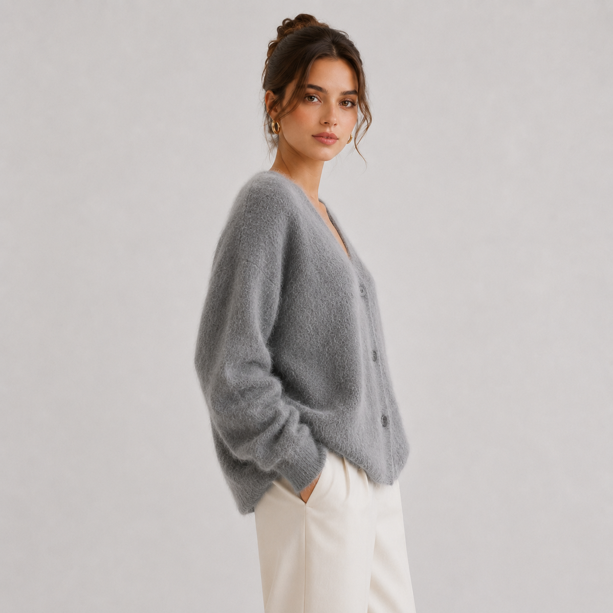 Soft Knit Button Front Cardigan, Long Sleeve Layer