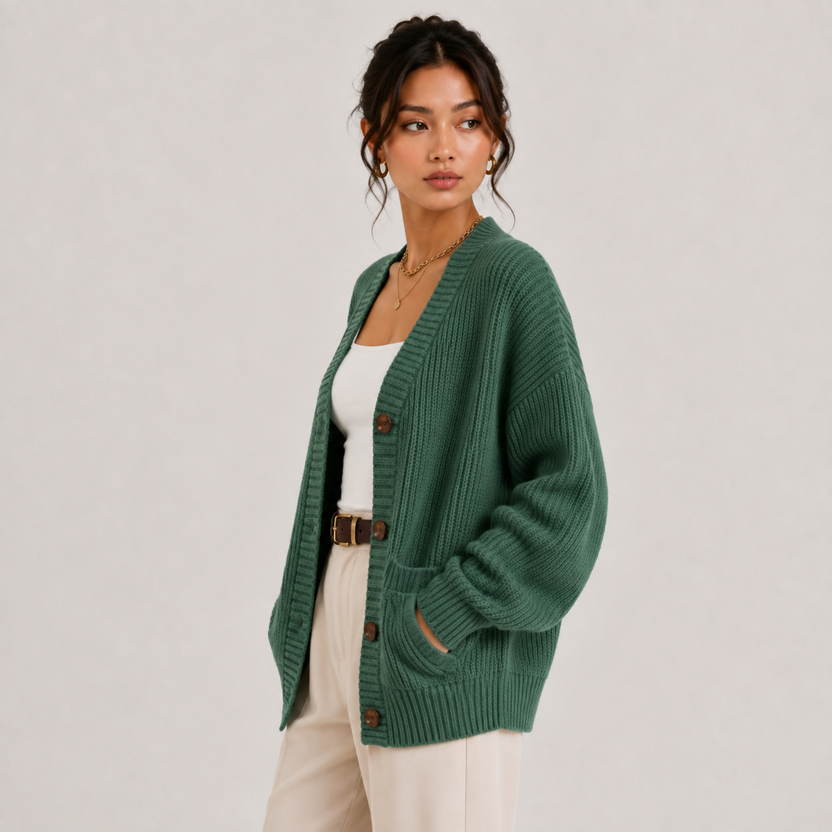 Button Front Knit Cardigan, Soft Long Sleeve Layer