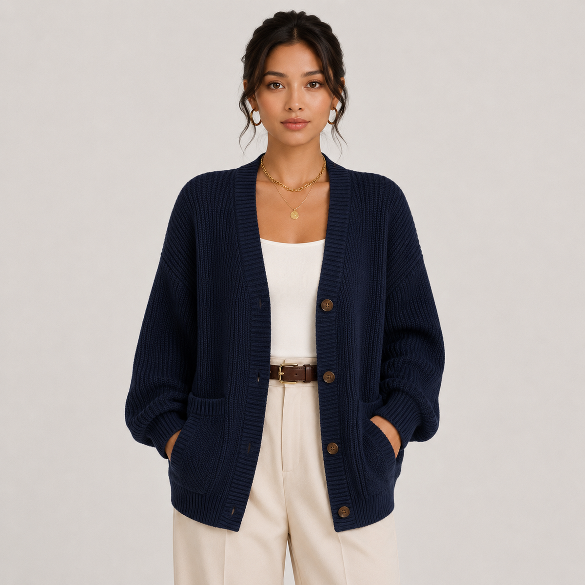 Button Front Knit Cardigan, Soft Long Sleeve Layer