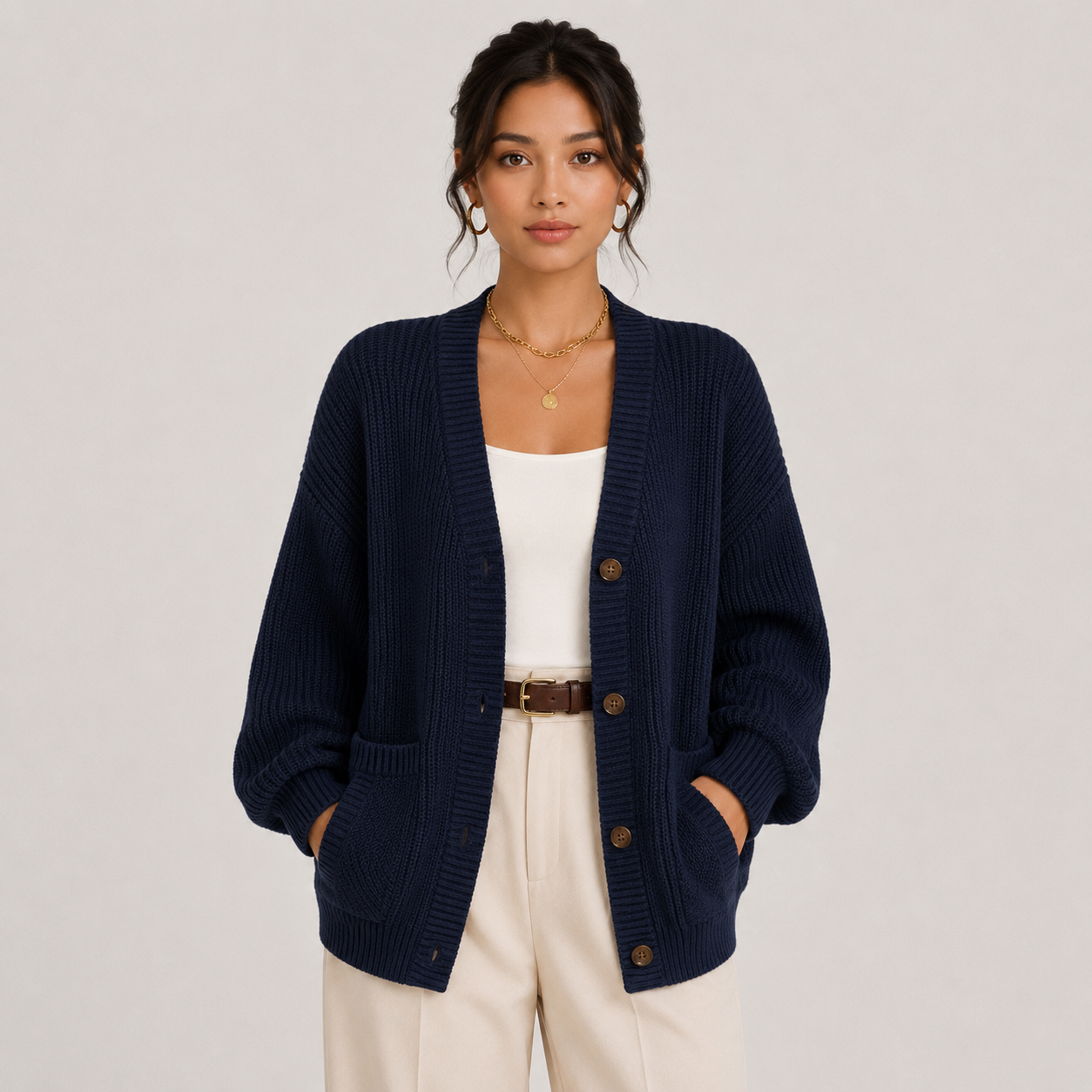 Button Front Knit Cardigan, Soft Long Sleeve Layer