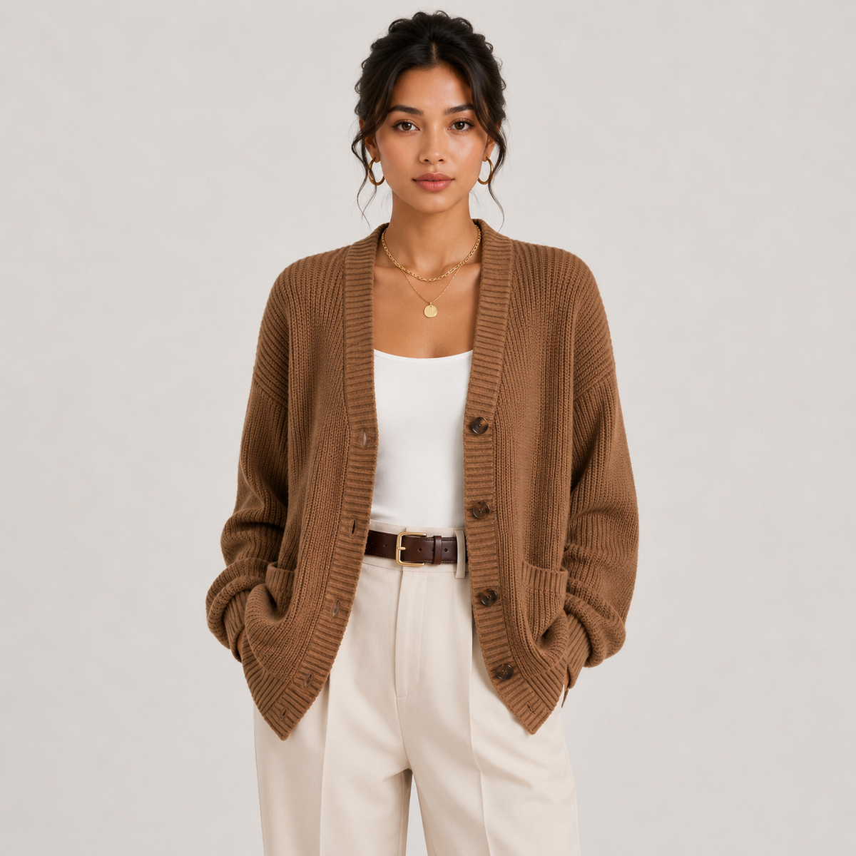 Button Front Knit Cardigan, Soft Long Sleeve Layer