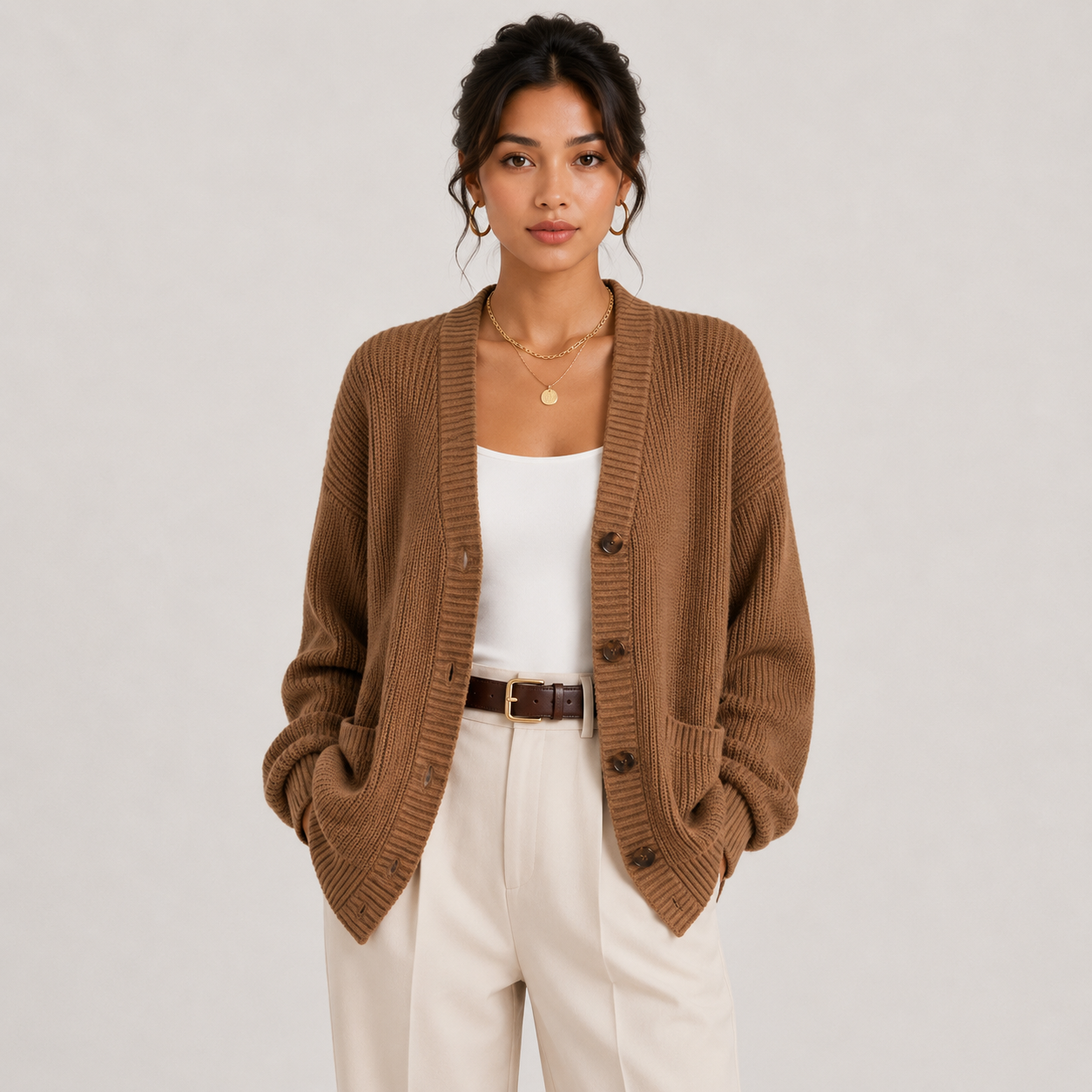 Button Front Knit Cardigan, Soft Long Sleeve Layer