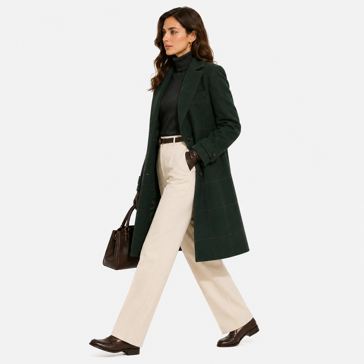 Plaid Tweed Coat, Lapel Collar Warm Everyday Outerwear