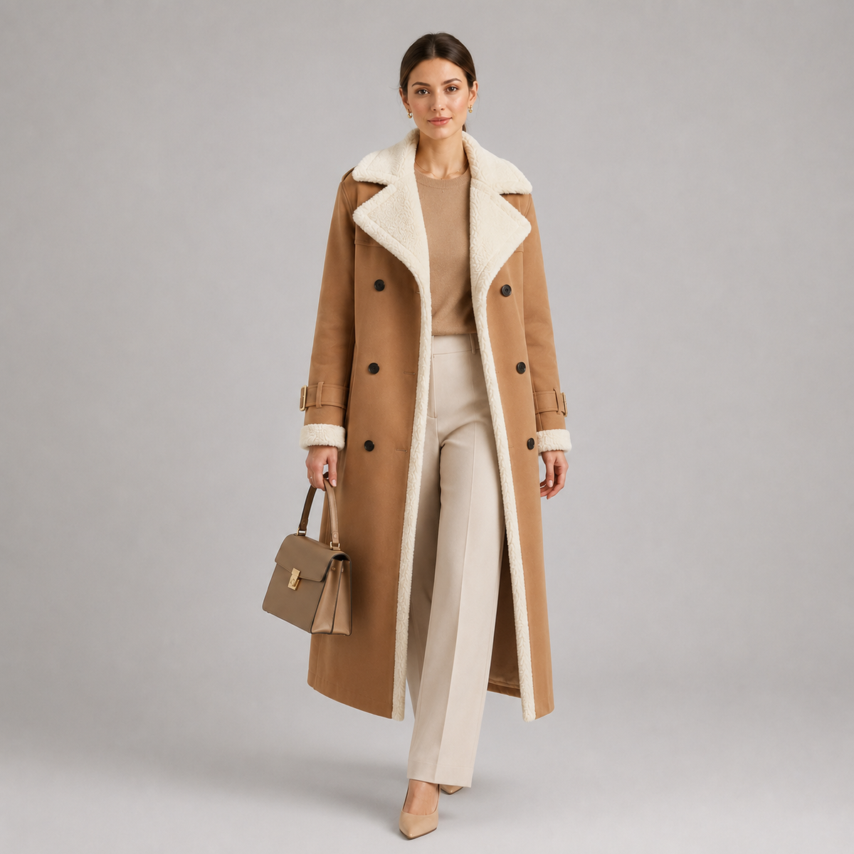 Lapel Collar Long Coat, Tailored Warm Winter Layer