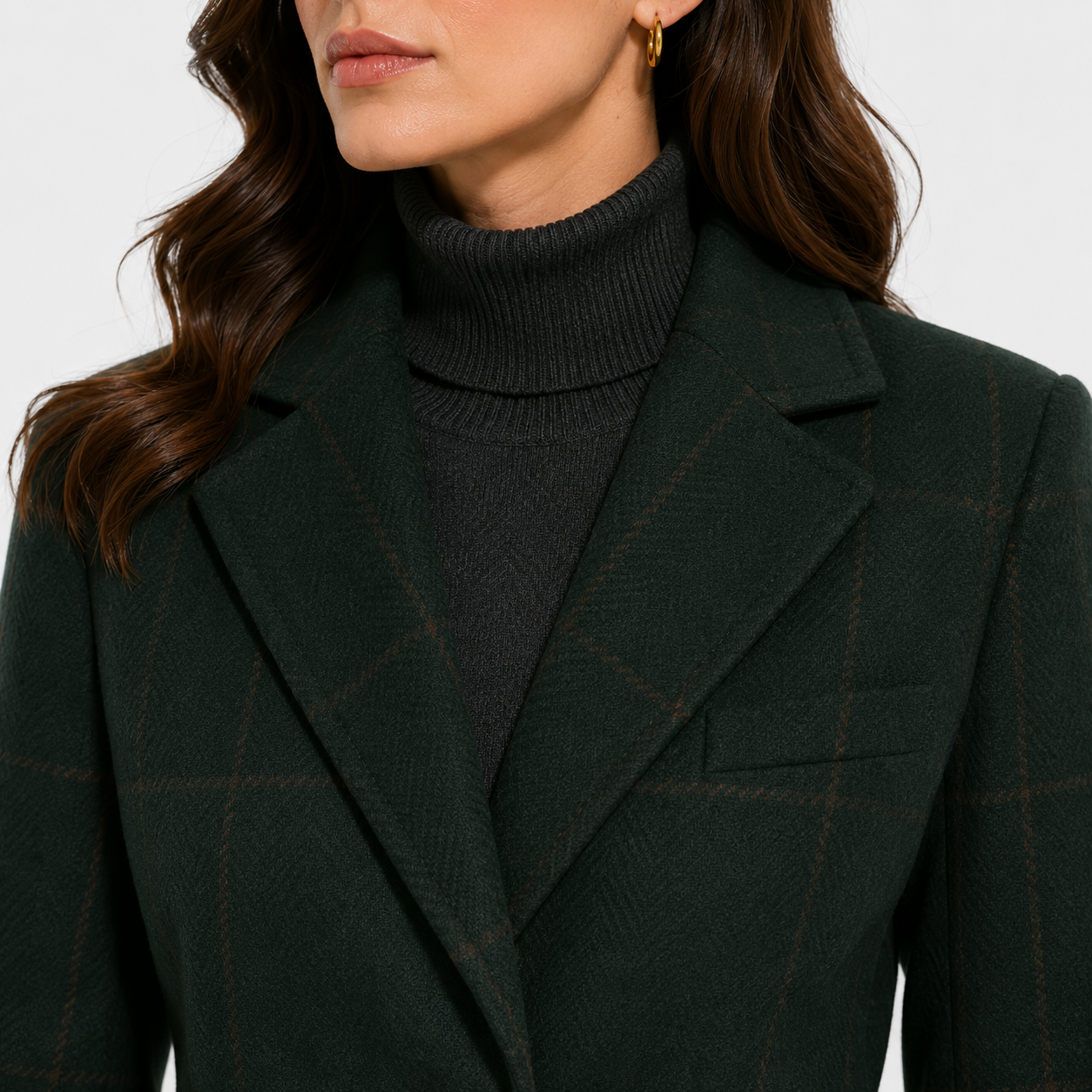 Plaid Tweed Coat, Lapel Collar Warm Everyday Outerwear