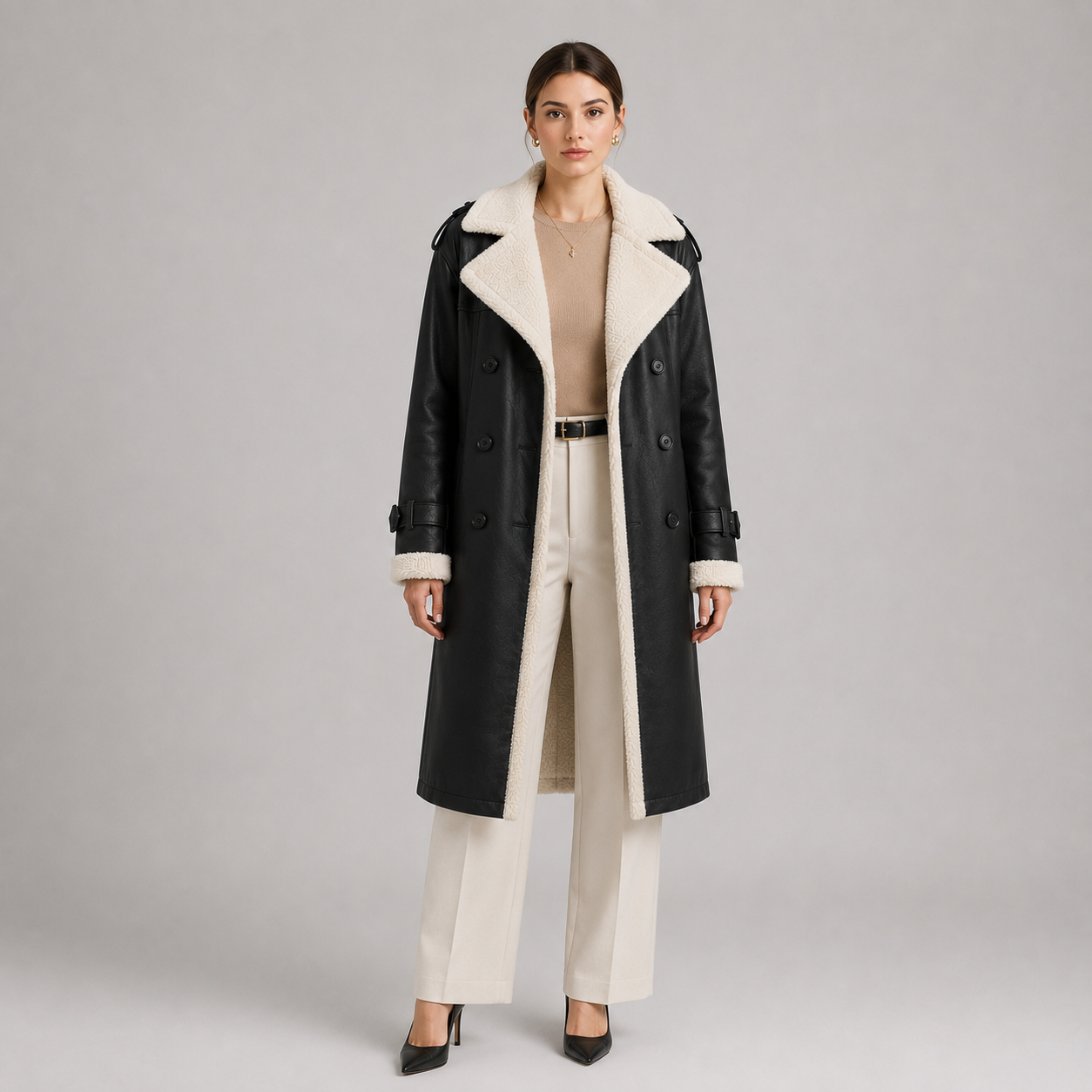 Lapel Collar Long Coat, Tailored Warm Winter Layer