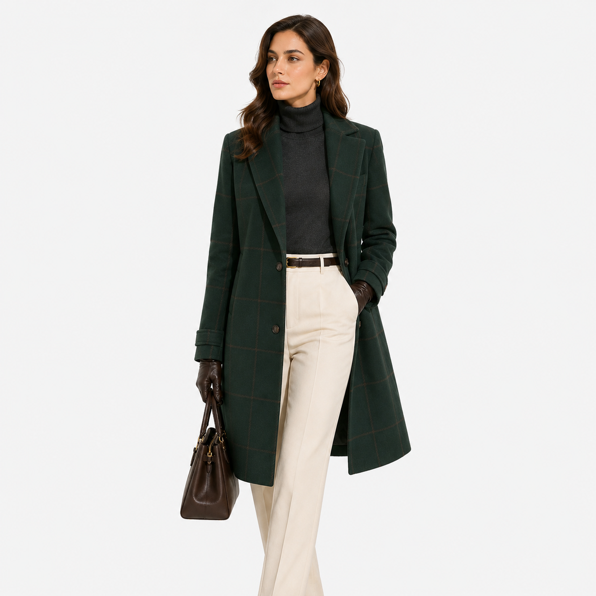 Plaid Tweed Coat, Lapel Collar Warm Everyday Outerwear