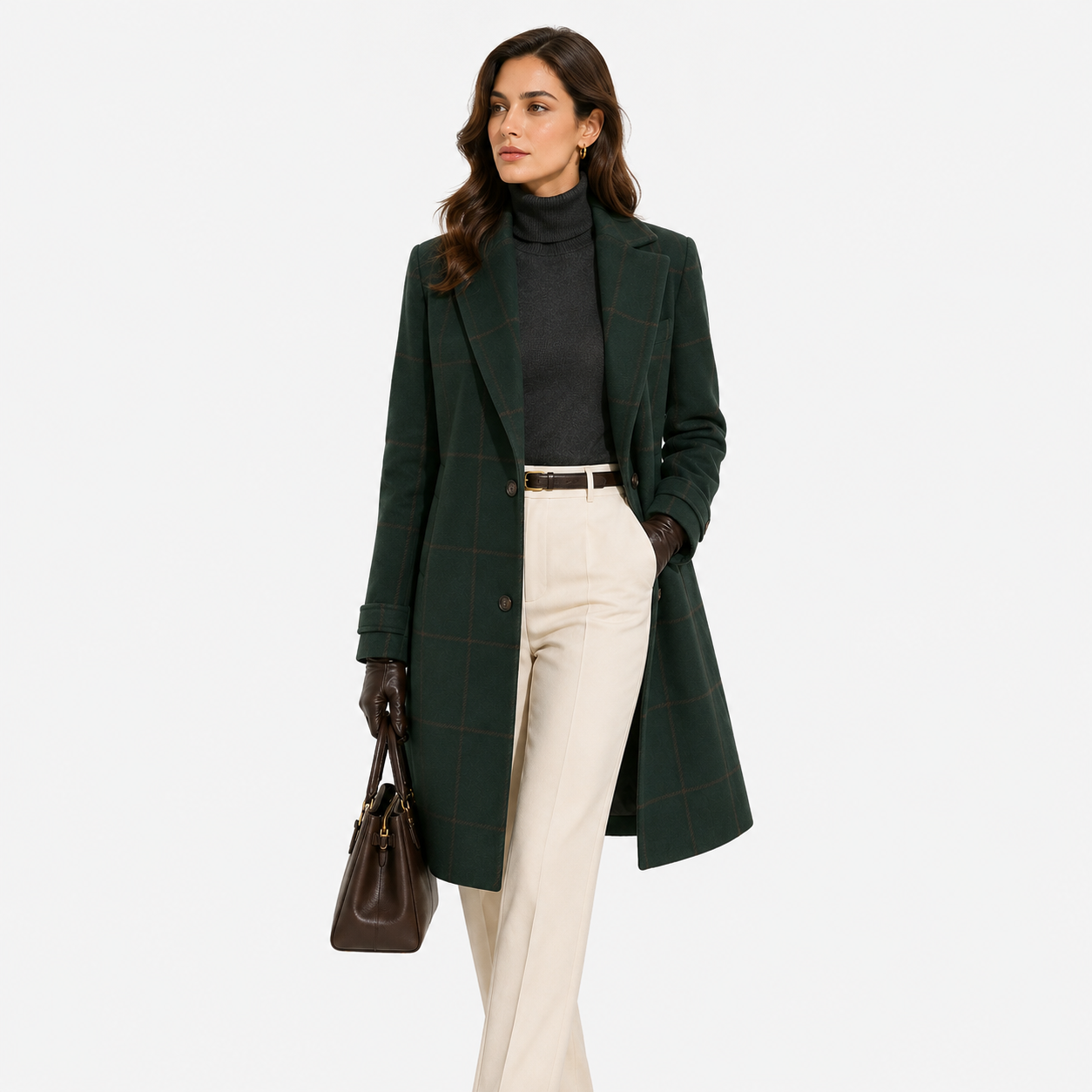 Plaid Tweed Coat, Lapel Collar Warm Everyday Outerwear