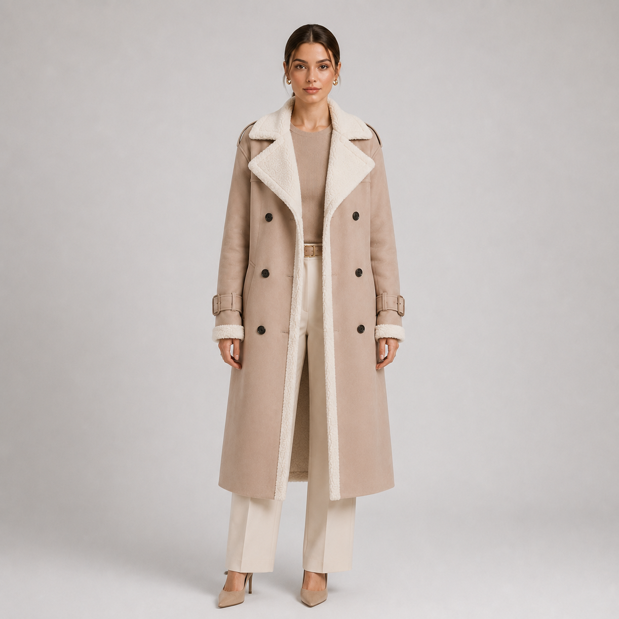 Lapel Collar Long Coat, Tailored Warm Winter Layer