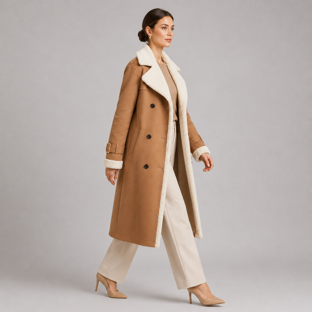 Lapel Collar Long Coat, Tailored Warm Winter Layer