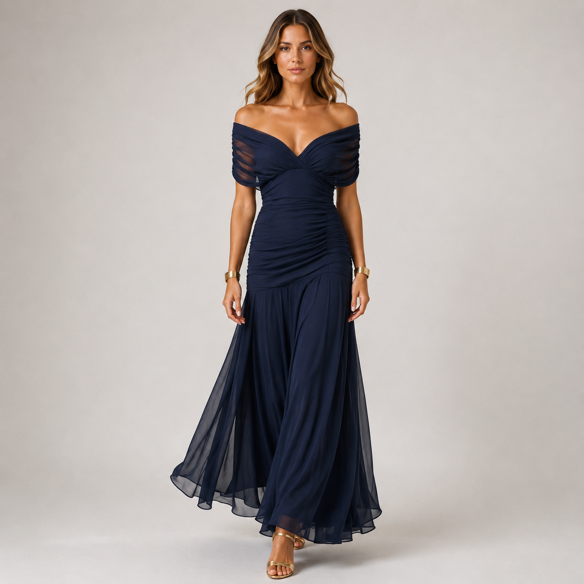 Flowing Viscose Chiffon Maxi Dress, Elegant Draped