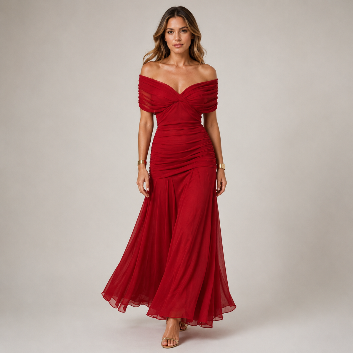 Flowing Viscose Chiffon Maxi Dress, Elegant Draped