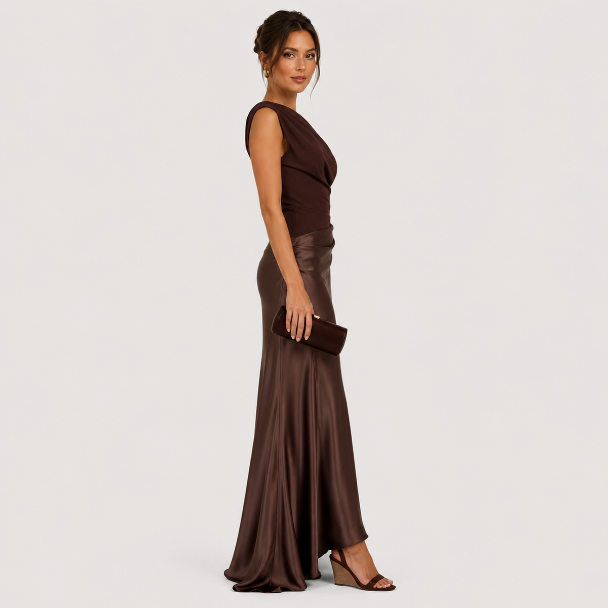 One Shoulder Maxi Dress, Draped Floor Length Evening