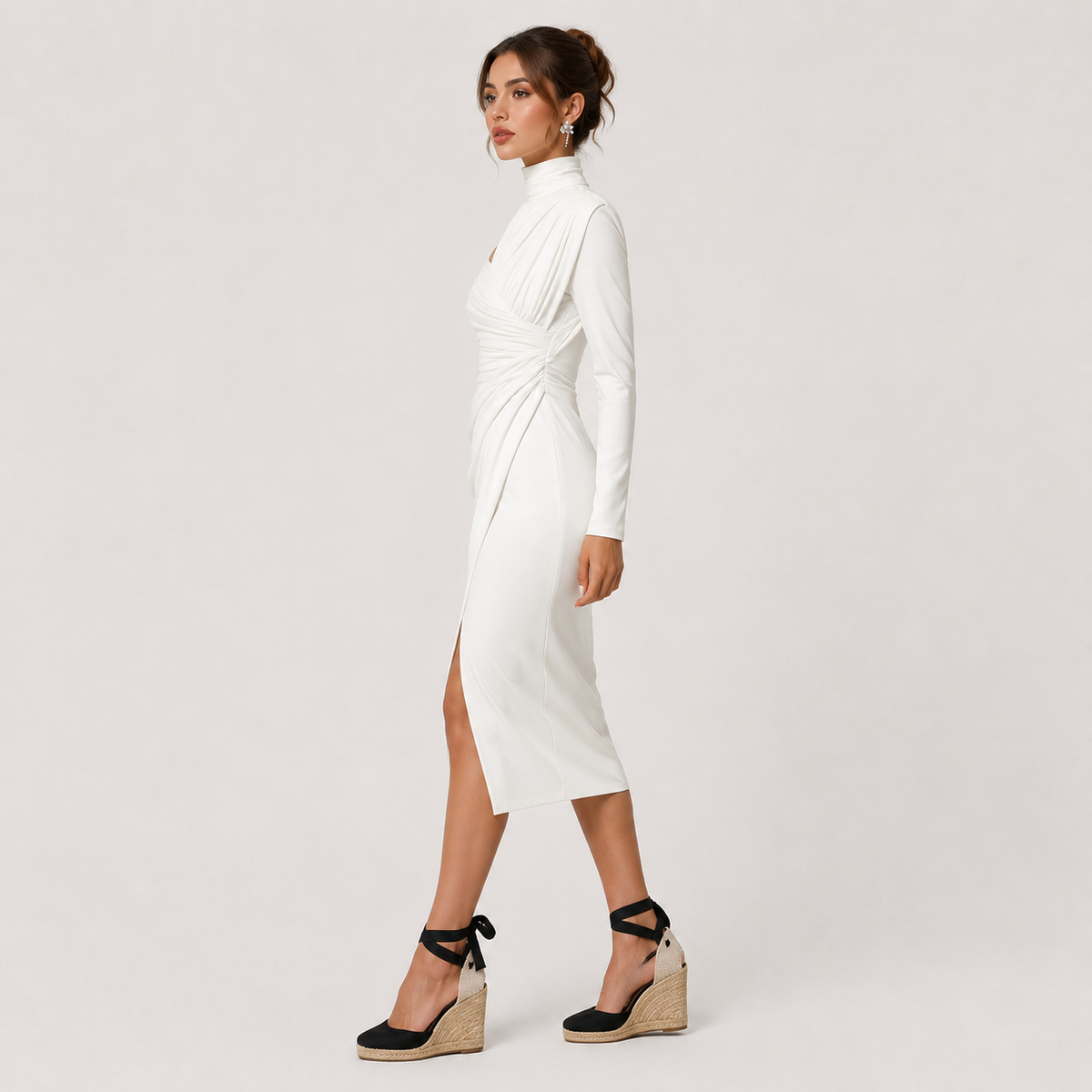 One Shoulder Midi Dress, Ruched Formal Occasion Gown
