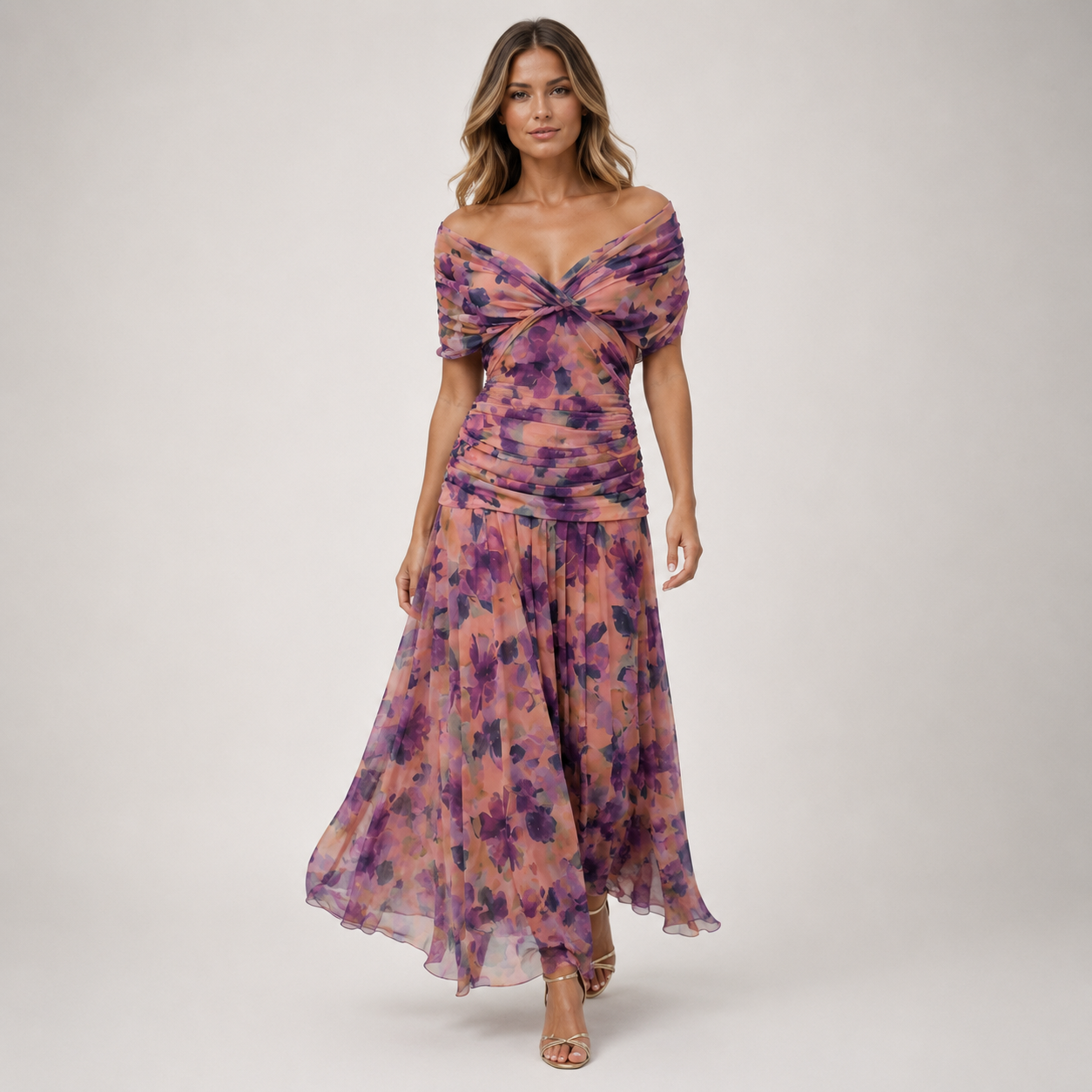 Flowing Viscose Chiffon Maxi Dress, Elegant Draped
