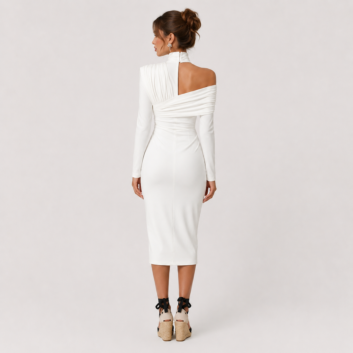 One Shoulder Midi Dress, Ruched Formal Occasion Gown