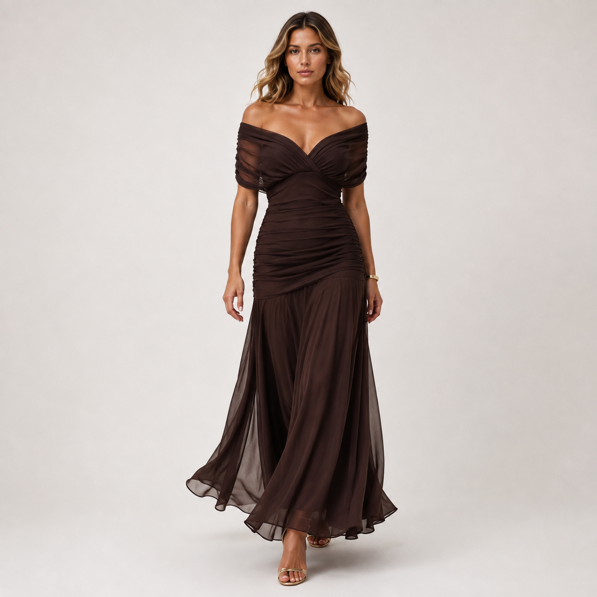 Flowing Viscose Chiffon Maxi Dress, Elegant Draped