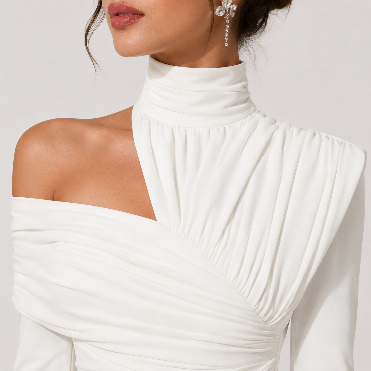 One Shoulder Midi Dress, Ruched Formal Occasion Gown