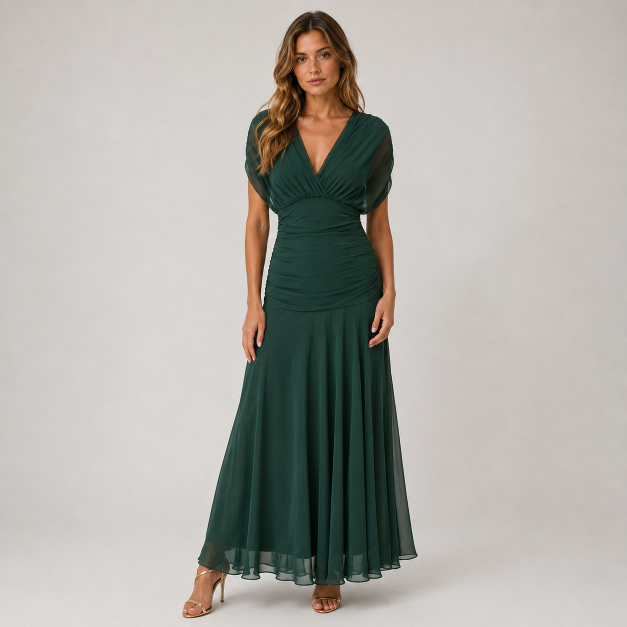 Flowing Viscose Chiffon Maxi Dress, Elegant Draped