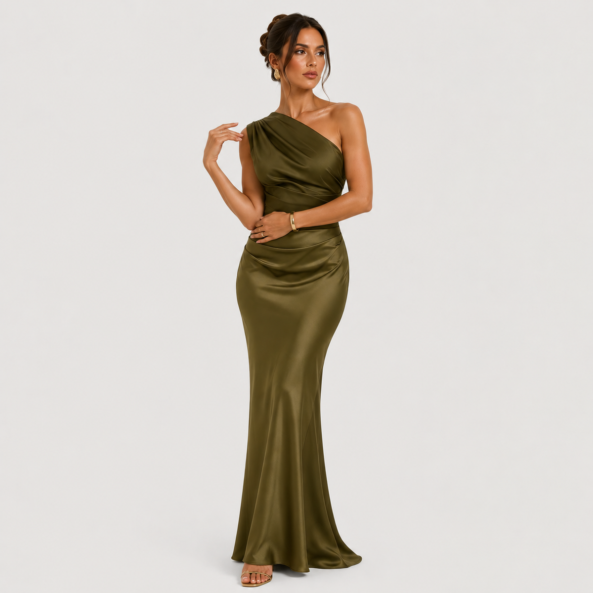 One Shoulder Maxi Dress, Draped Floor Length Evening
