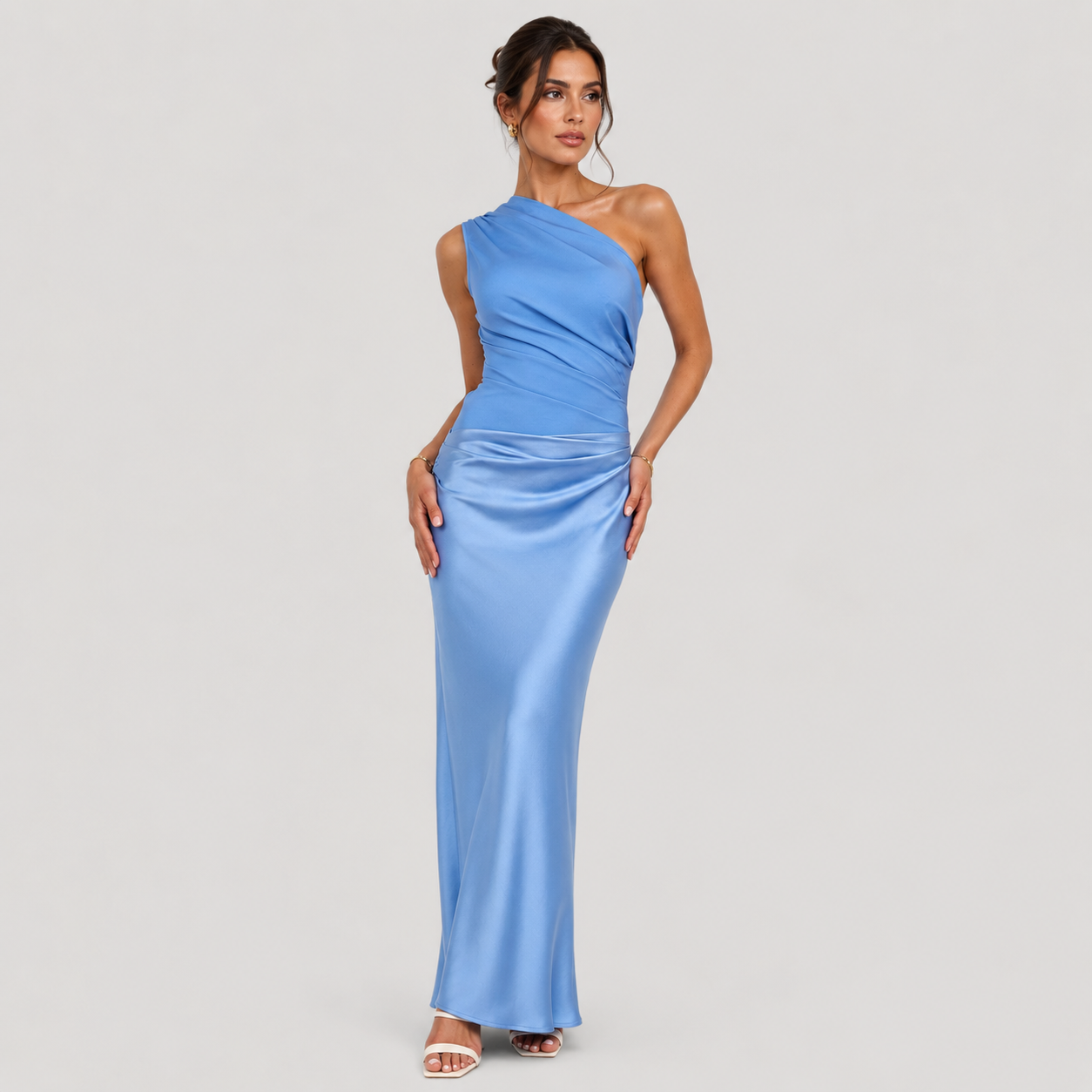 One Shoulder Maxi Dress, Draped Floor Length Evening