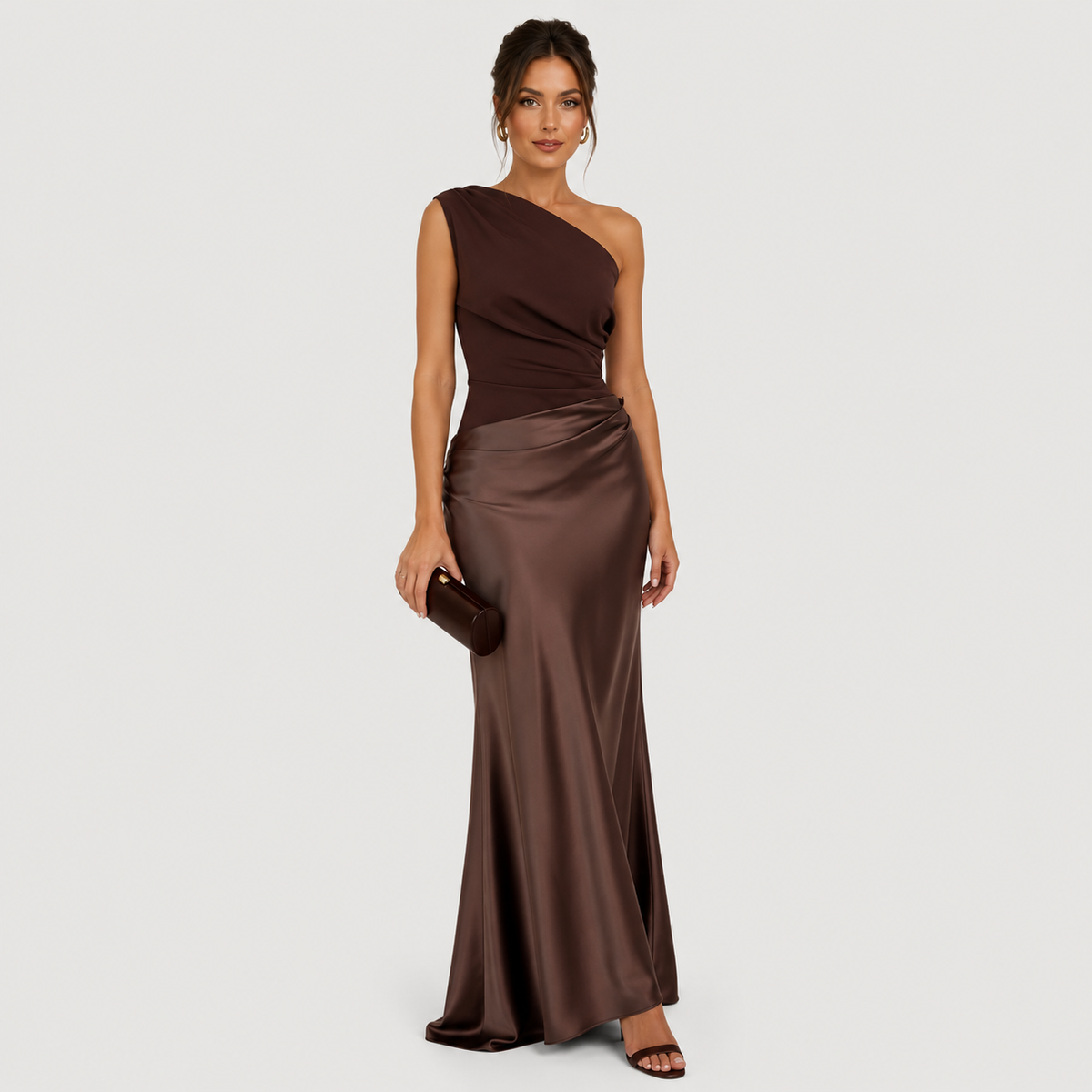 One Shoulder Maxi Dress, Draped Floor Length Evening