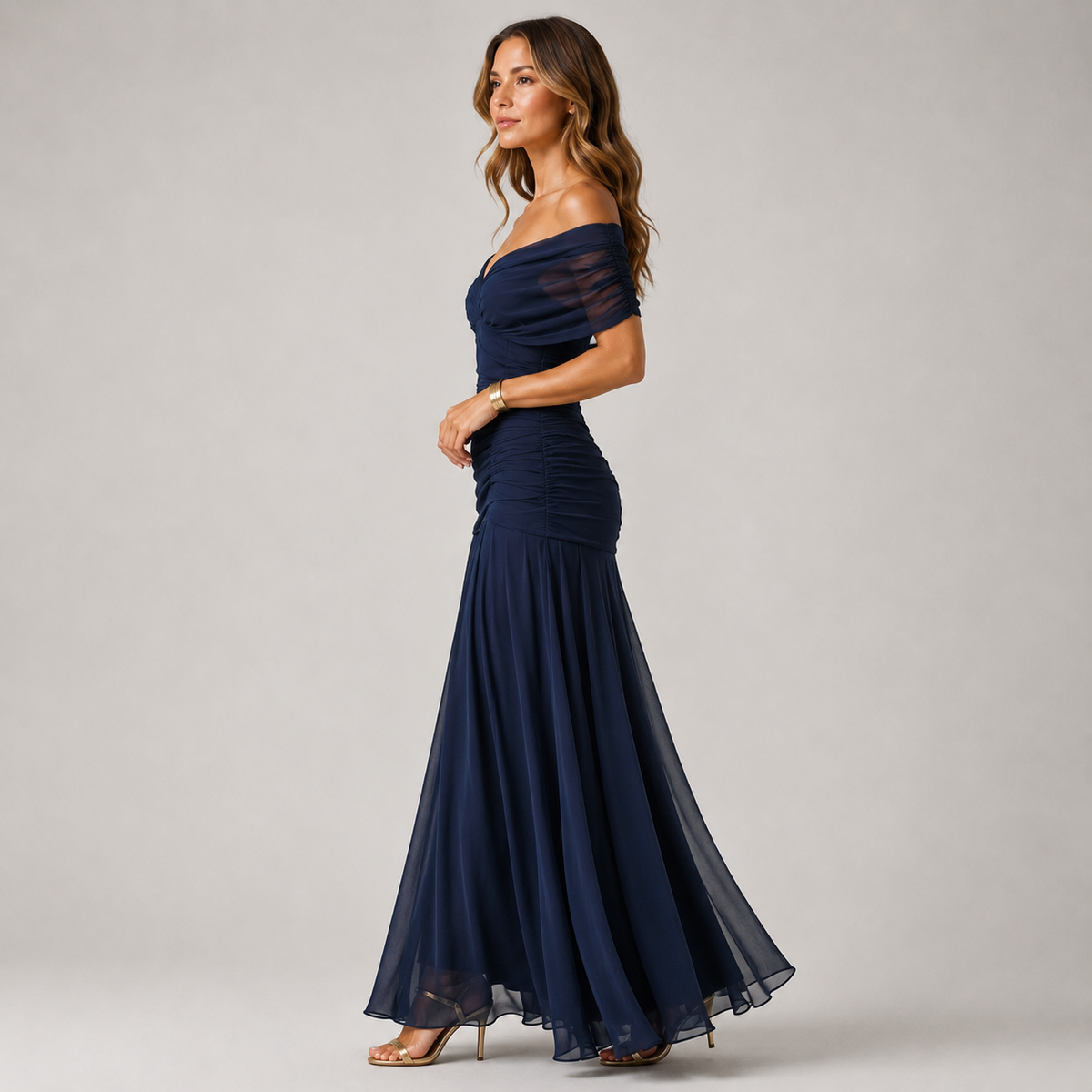 Flowing Viscose Chiffon Maxi Dress, Elegant Draped