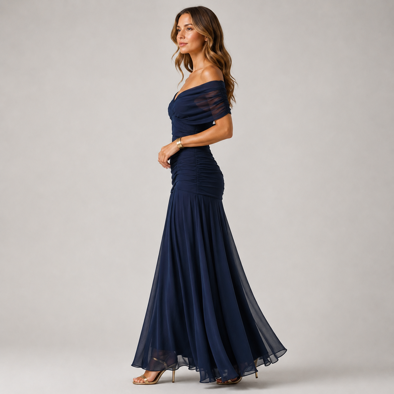 Flowing Viscose Chiffon Maxi Dress, Elegant Draped