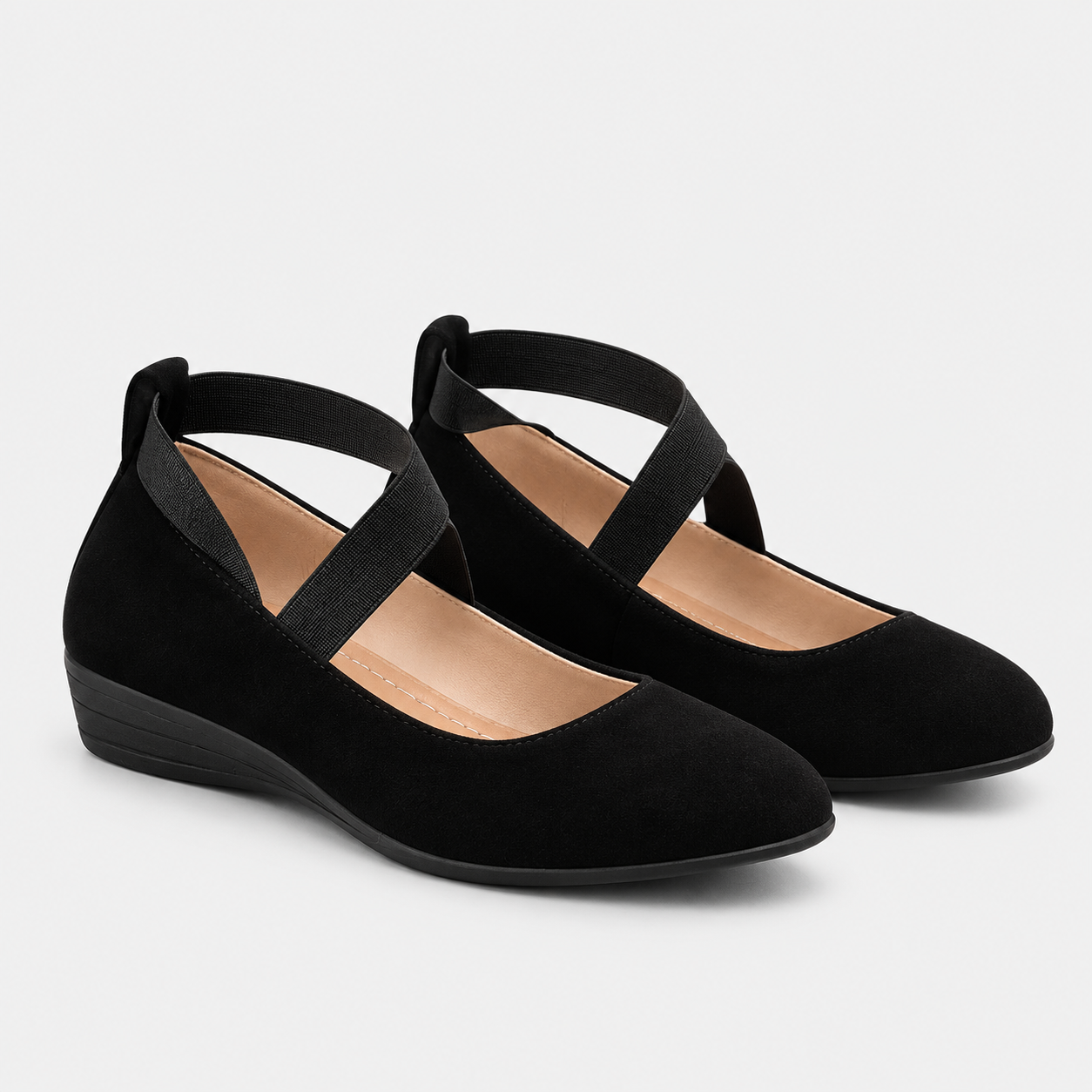 Crossover Strap Flats, Cushioned Wedge Walking Shoes