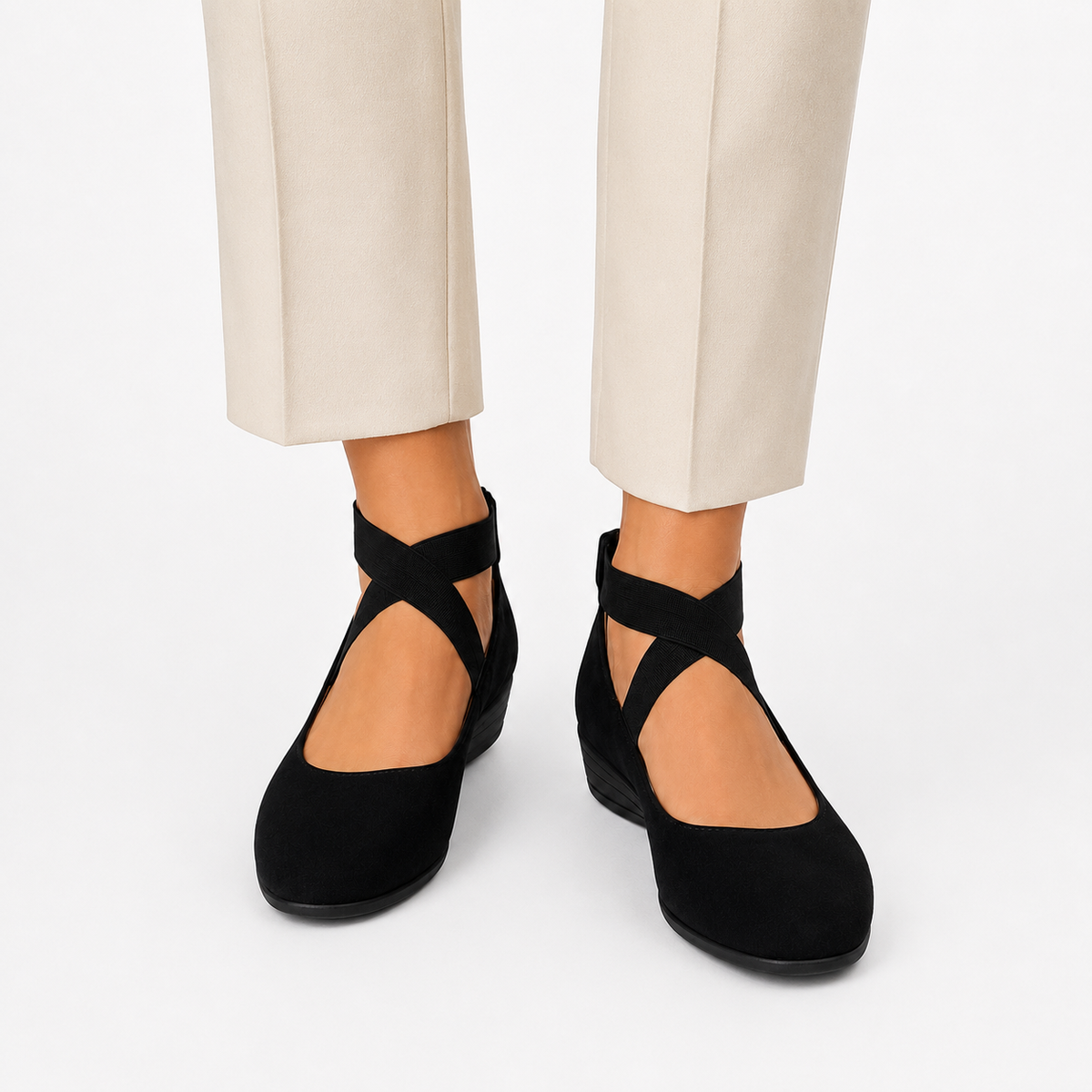 Crossover Strap Flats, Cushioned Wedge Walking Shoes