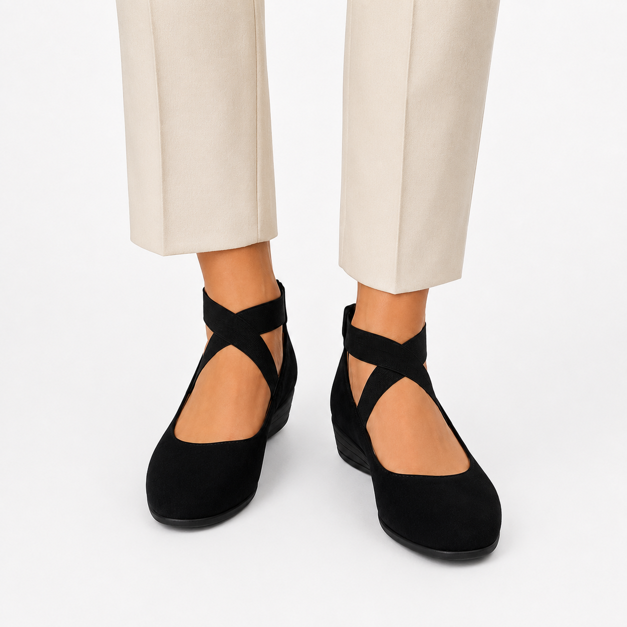 Crossover Strap Flats, Cushioned Wedge Walking Shoes