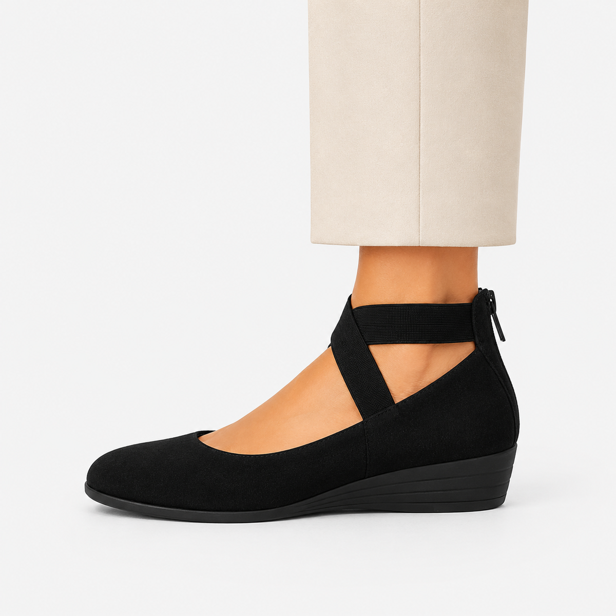 Crossover Strap Flats, Cushioned Wedge Walking Shoes