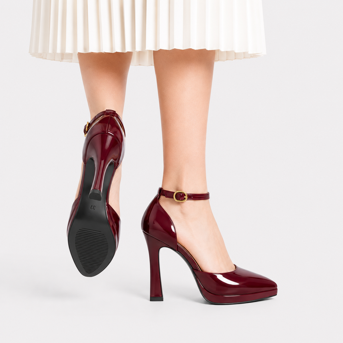 Pointed Toe Ankle Strap Heels, 11 cm Leather Pumps