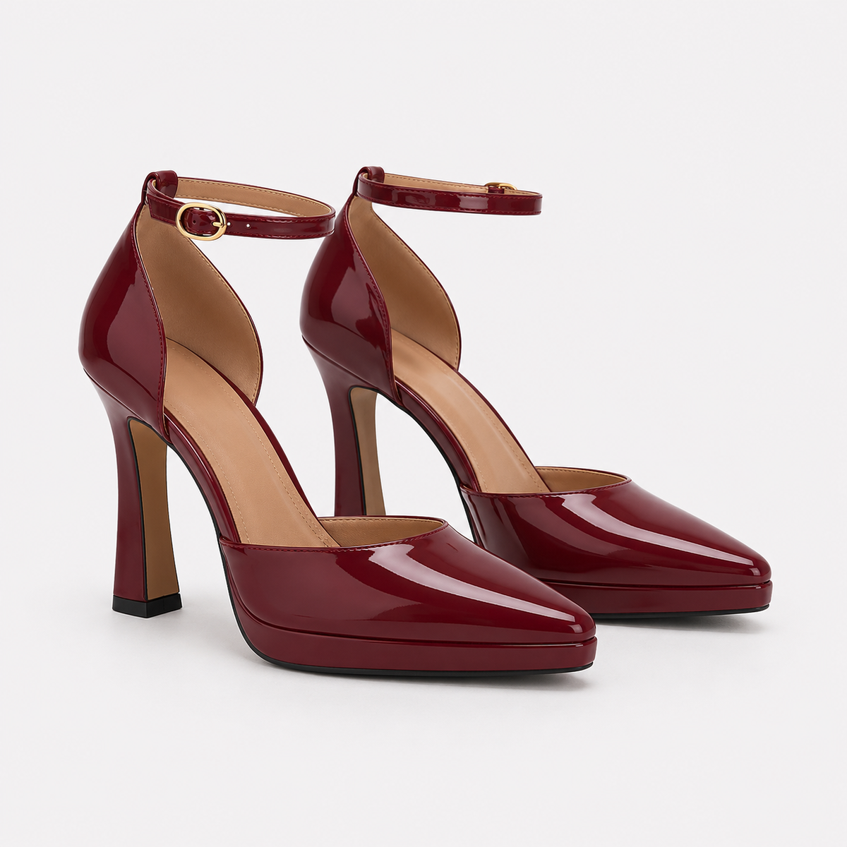 Pointed Toe Ankle Strap Heels, 11 cm Leather Pumps
