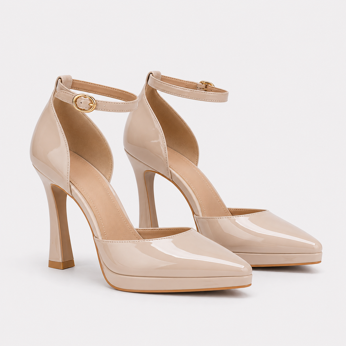 Pointed Toe Ankle Strap Heels, 11 cm Leather Pumps