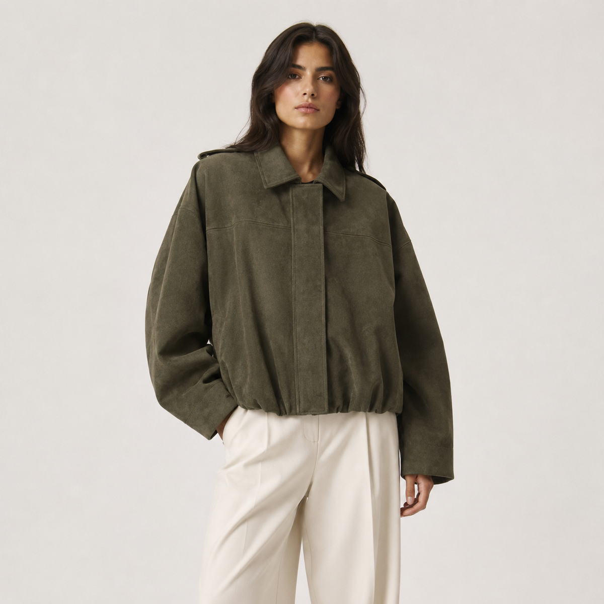 Relaxed Fit Suede Jacket, Soft Layered Outerwear Coat